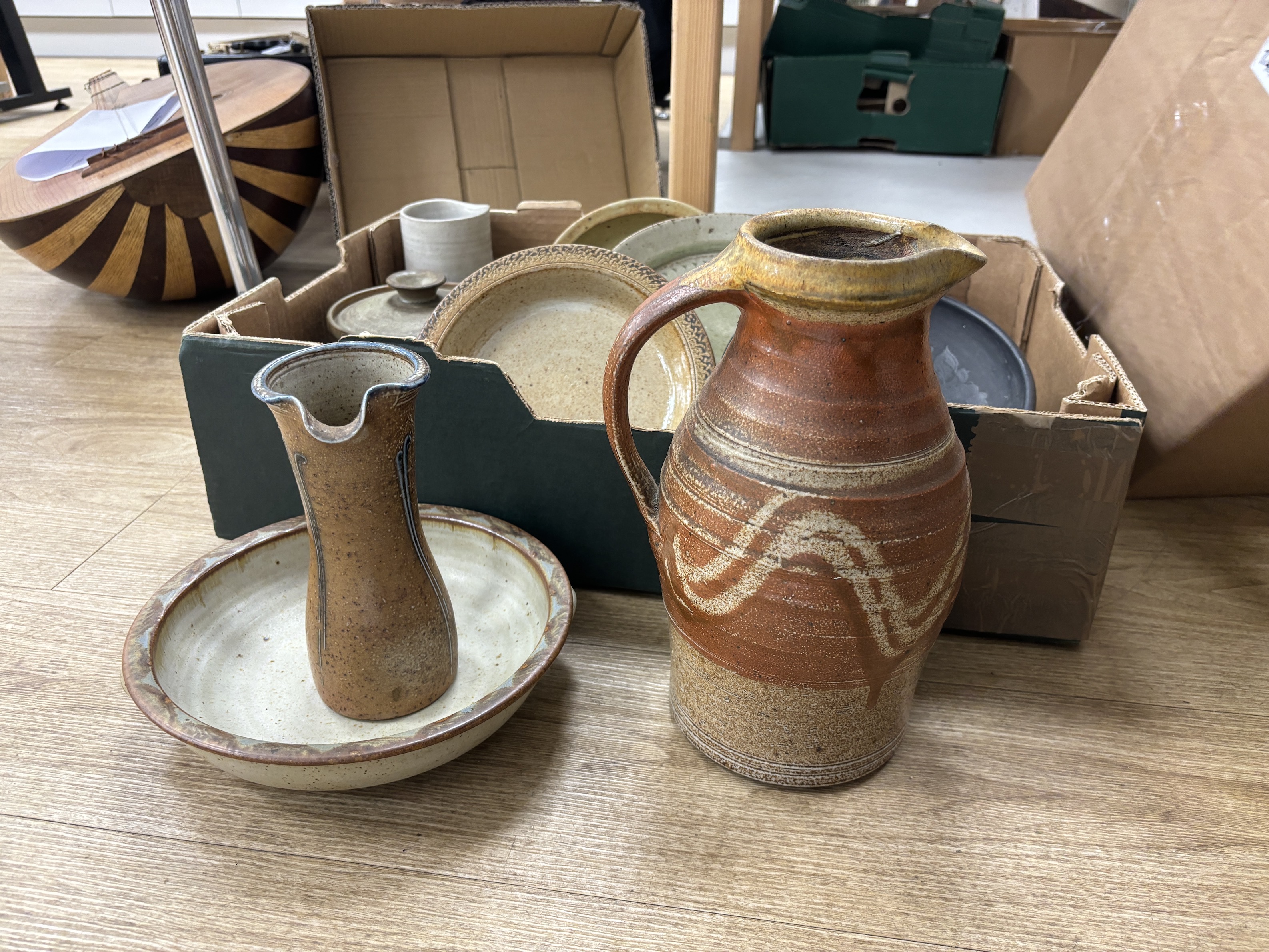 A quantity of kitchen stoneware and studio pottery including Tof Millway and Vera Tollow, largest 28cm high